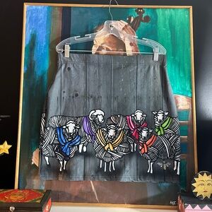 Deborah Lyall Chic Black Sheep Pattern Mini Skirt XL